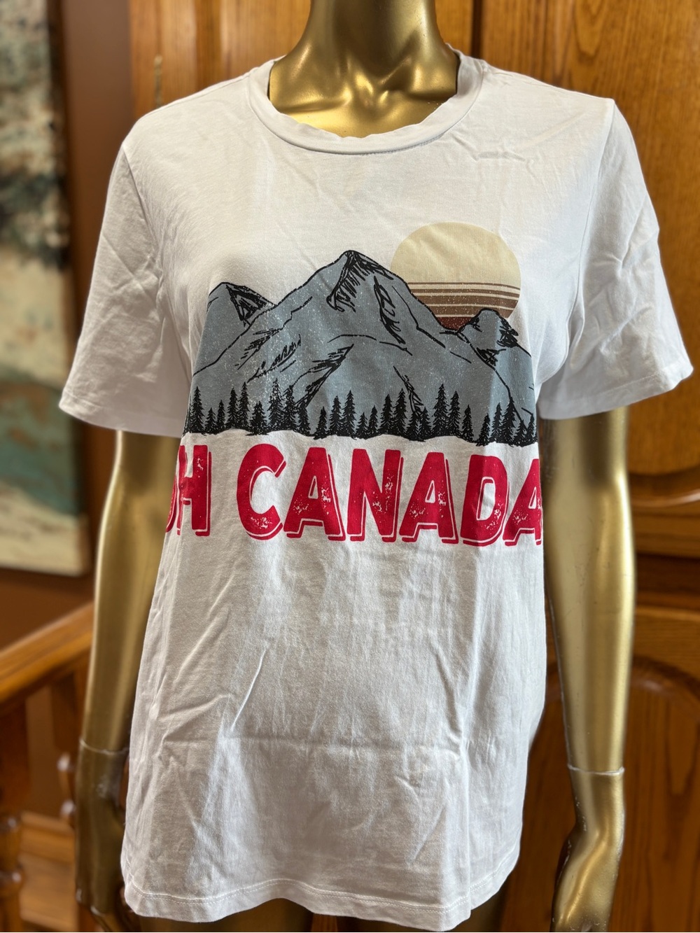 George White Graphic 'OH CANADA' Mountain Tee with Red Text
